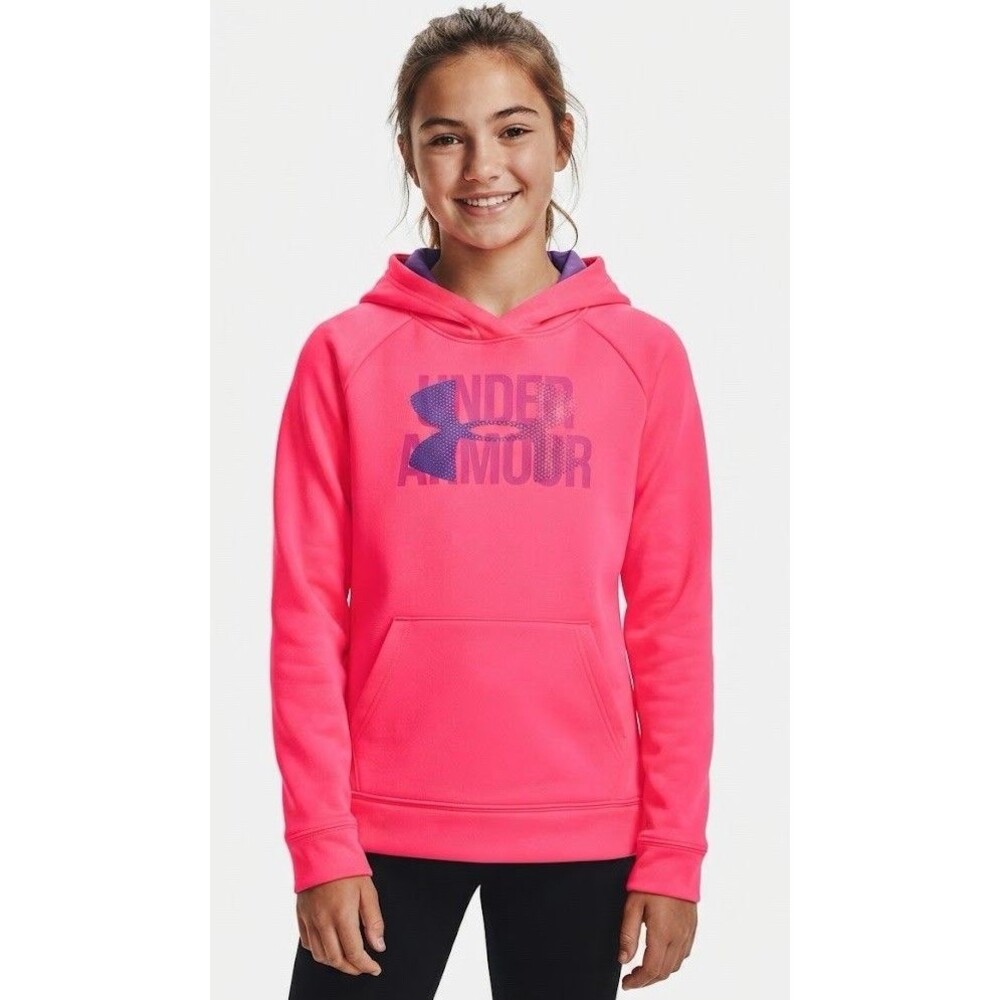 Under Armour Girls ColdGear Storm Hoodie Pink Purple Logo Pullover YXL Size XL